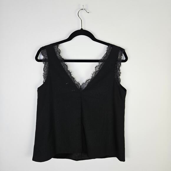 Abound Black Faux Button Lace Trim Dressy Tank Boxy Size Medium Sexy Romantic - Picture 2 of 9